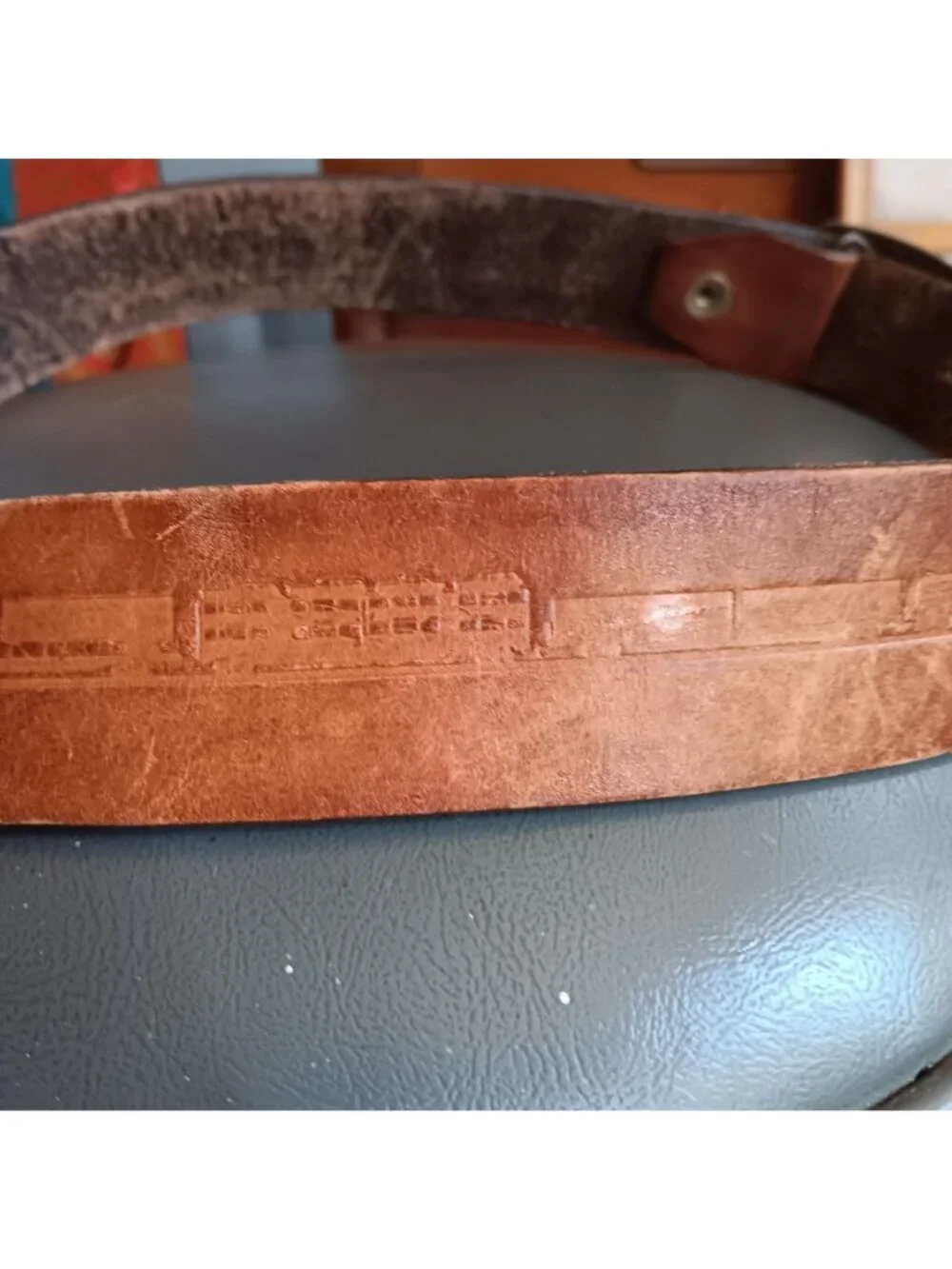 Vintage Belt 32 Small UPTT Union Pacific Railroad Leather Belt Embossed Train